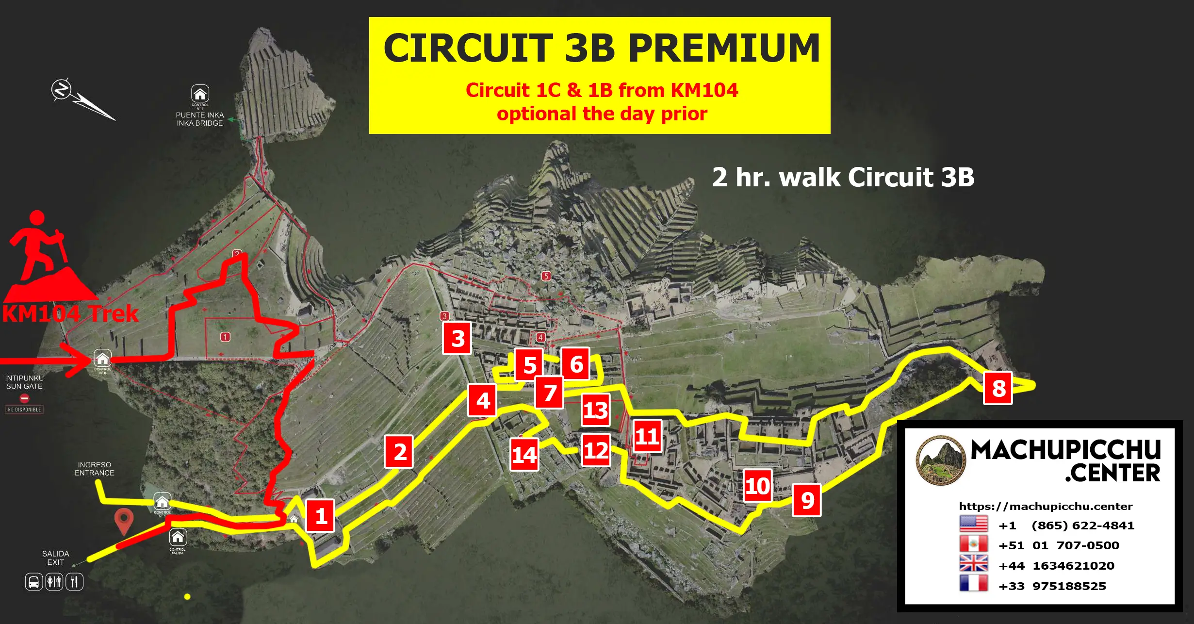 Machu Picchu Circuit 3B Premium Route Map — Circuit 3B Royalty highlighted in yellow